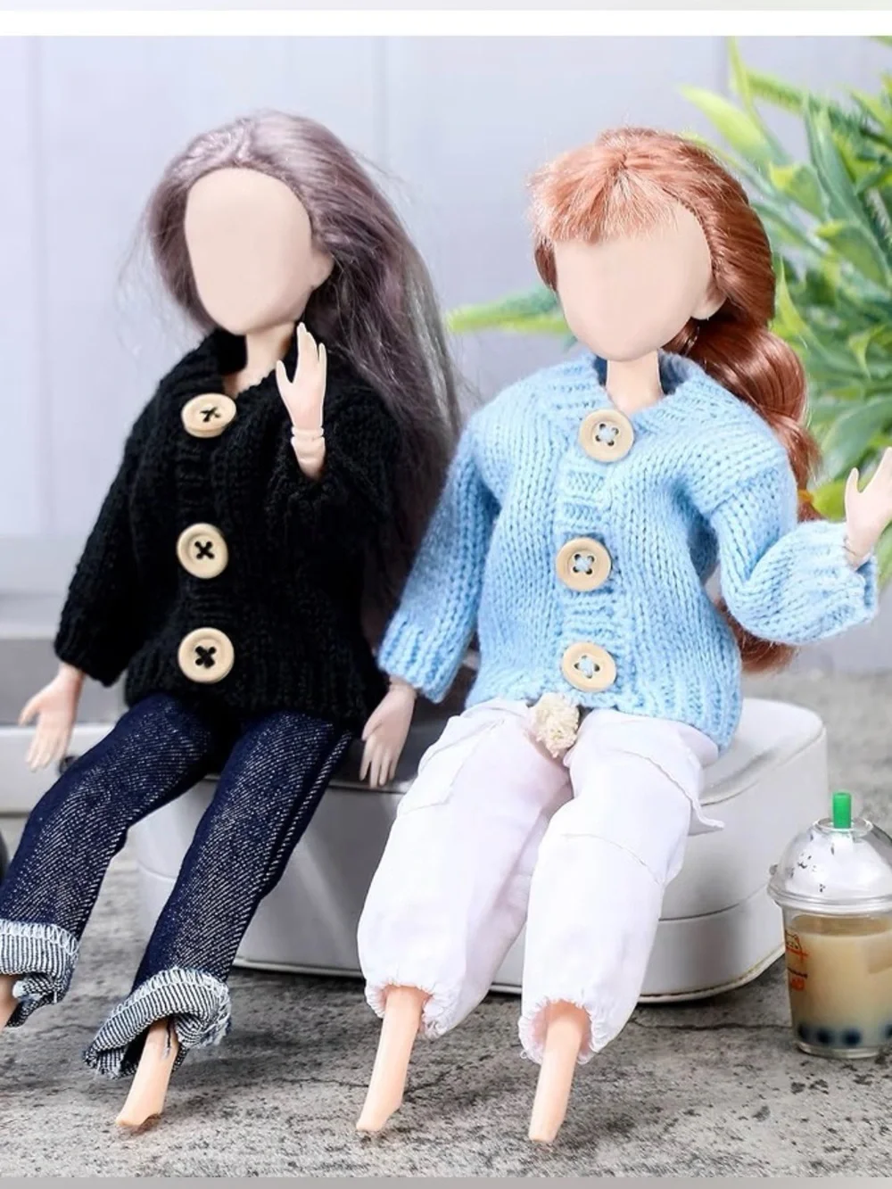 Pick (1) Knit Doll Cardigans - Red, Light Blue, Green, Black